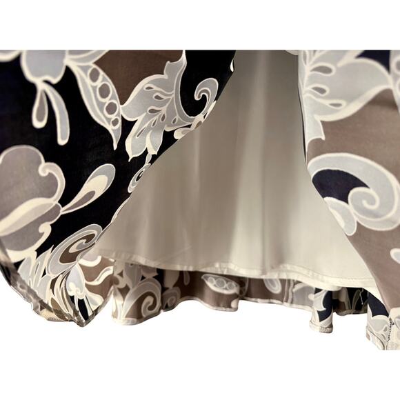 Silk Midi Skirt A-Line Size 6/8 Floral Gray Black Artsy - Picture 8 of 8